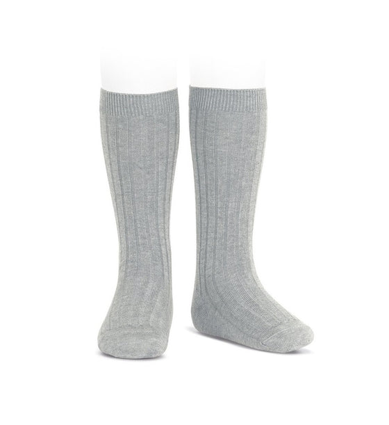 Light grey ribbed knit knee high socks by Condor from Spain
