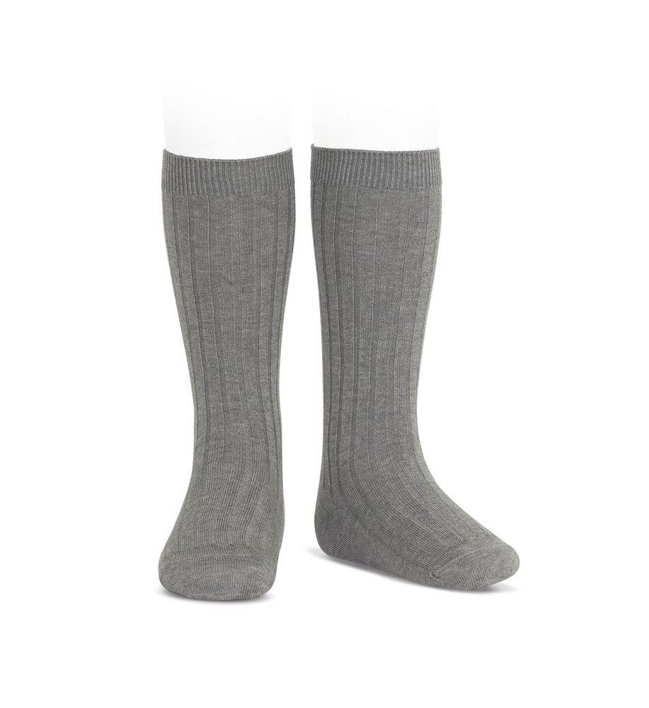 Dark grey ribbed knit knee high socks by Condor from Spain