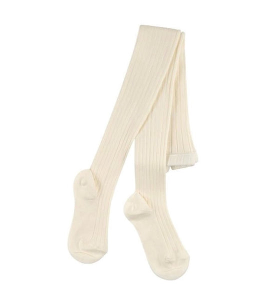 Ribbed Knit Tights - Cream